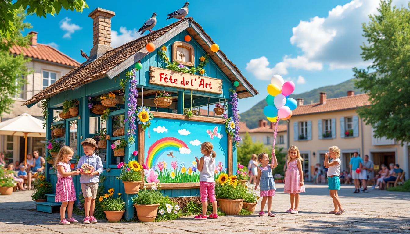 découvrez la charmante place du pigeonnier, sublimée par les œuvres créatives des enfants de monteils. un espace vibrant de couleurs et d'imagination qui reflète la joie et l'originalité de la jeunesse locale.