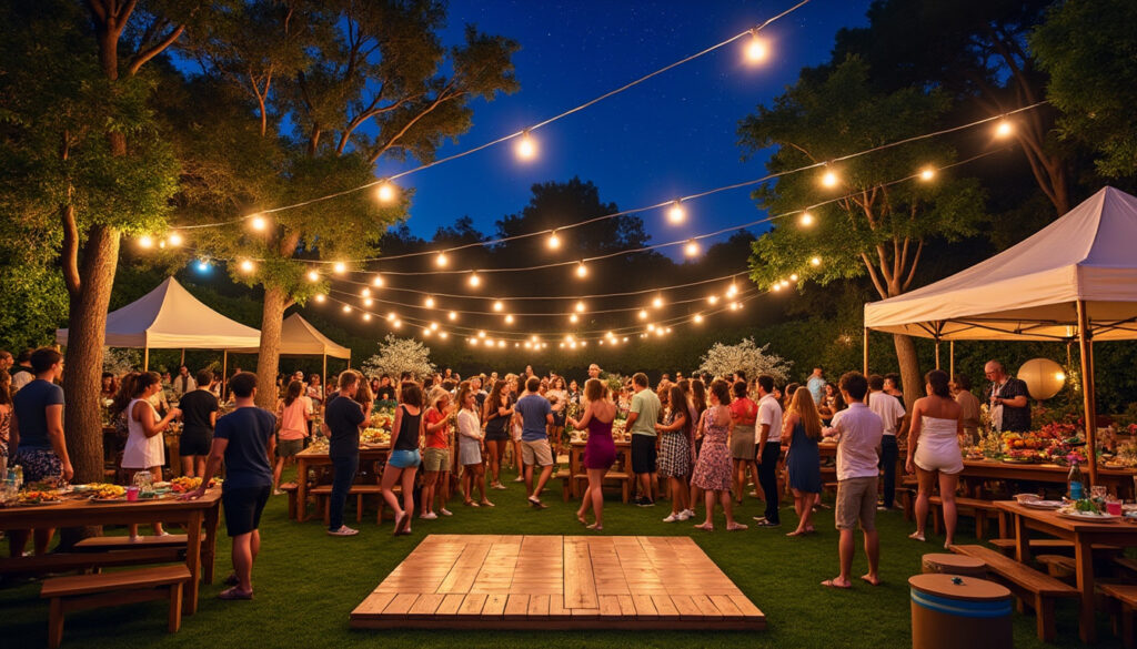 participez à une fête nocturne unique au marché : profitez d'une soirée animée dans un jardin, ambiance festive, animations, musique et saveurs locales. un événement convivial à ne pas manquer !