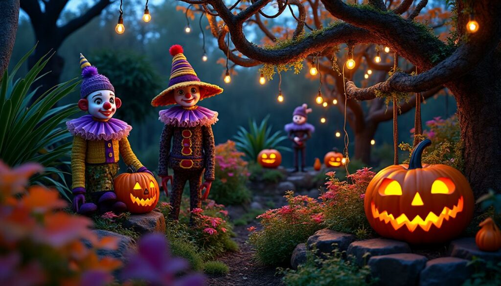 plongez dans un jardin enchanté pour halloween ! découvrez des milliers de décorations surprenantes, des clowns mystérieux aux automates effrayants, pour une expérience inoubliable.