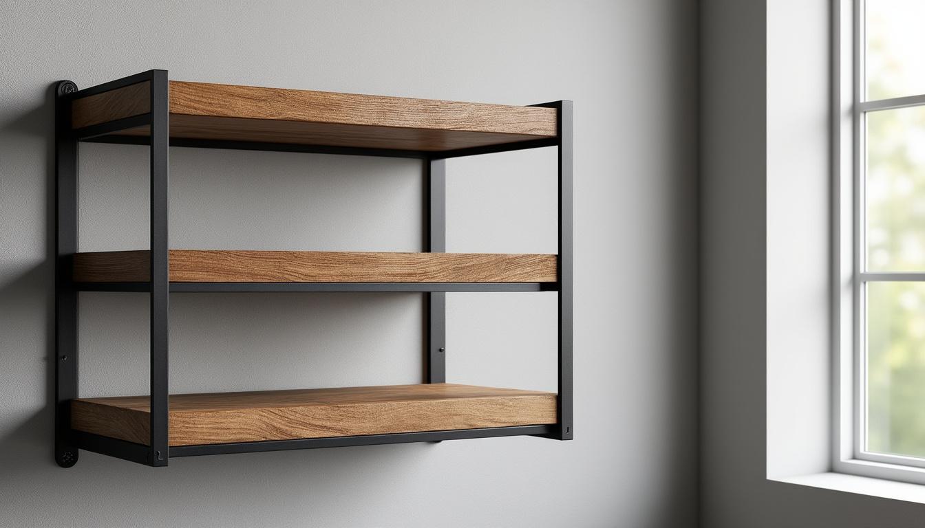 découvrez notre étagère murale industrielle alliant l'élégance du métal noir à la chaleur du bois, parfaite pour un intérieur moderne et stylé.